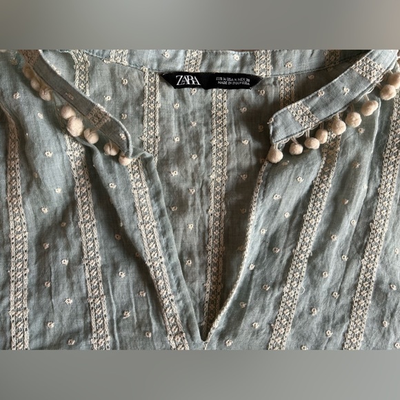Zara Boho Blouse, Soft Green with Eyelets - Picture 3 of 8